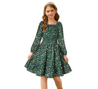 GRACE KARIN Girls Dresses Long Sleeve Casual Chiffon Square Neck A-Line Pleated Dress Green 6 Years