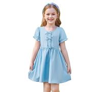 GRACE KARIN Girls' Dresses Summer Short Sleeve Dress Crew Neck Flared A Line Midi Dress Blue 5-6 Years