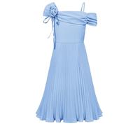 GRACE KARIN Girls Elegant Off Shoulder A Line Dress Sleeveless Pleated Wedding Party Dress Blue 7 Years