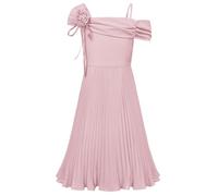 GRACE KARIN Girls Elegant Off Shoulder A Line Dress Sleeveless Pleated Wedding Party Dress Gray Pink 7 Years