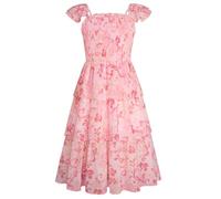 GRACE KARIN Girls Floral Dress Short Sleeve Flounce Sleeves Layered Skirt A-Line Summer Dress Princess Party Dress Floral Pattern Party Dress Pink Flowers 8 Years