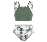 GRACE KARIN Girls Floral Prints 2 Piece Bikinis Set Summer U-Neck Swimming Costume Age Army Green 8 Years