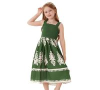 GRACE KARIN Girls Green Casual Sundress Elastic Strap Flared Swing Dresses with Pockets Green 8-10 Years