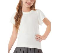 GRACE KARIN Girls Knit Top Short Sleeve Crew Neck Pullover Sweater Hollowed-Out Design Flounce Sleeves White 8 Years