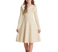 GRACE KARIN Girls Long Sleeve Knitted Dress Round Neck Ruffle Cable Pattern Winter Casual Dress Apricot 6 Years