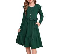 GRACE KARIN Girls Long Sleeve Princess Dress Flared A Line Maxi Dresses for Kids Girls Dark Green 8 Years