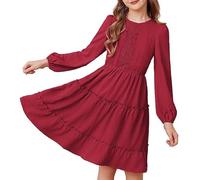 GRACE KARIN Girls Long Sleeve Princess Dress Flared A Line Swiss Dot Midi Occasion Dresses for Kids Wedding Ceromony Wine Red 10 Years