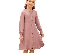 GRACE KARIN Girls' Long Sleeve Sweater Dresses Kid Ribbed Knitted Fall Dress Back to School Red 7-8 Years