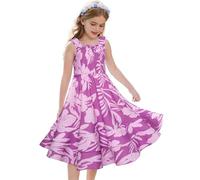 GRACE KARIN Girls Maxi Dress Summer Elastic Straps Spring Long Boho Dress Two-Layer Ruffled Hem Purple Flower 5-6 Years