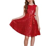 GRACE KARIN Girls' Princess Dress Glitter Sequin Party Dress Round Neck A-Line Dress Red 12 Years