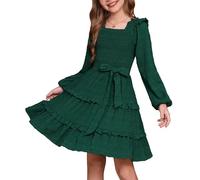 GRACE KARIN Girls Princess Dress Ruffle Long Sleeve A-Line Dresses for Party Wedding Gown Dark Green 14 Years