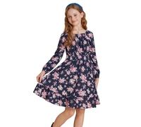 GRACE KARIN Girls Princess Dresses Children's Summer Long Sleeve A Line Floral Dress Blue 12-13 Years