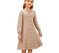 GRACE KARIN Girls' Ribbed Knitted Jumper Dress, Long Sleeve A-Line, Soft Comfortable Medium Stretchy Fabric Light Brown 7-8 Years