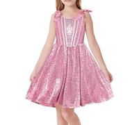 GRACE KARIN Girls Sequin Dress A-Line Dresses Fancy Sparkly Strap Sleeveless Round Neck Formal Party Dresses Pink 10 Years