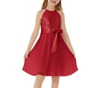 GRACE KARIN Girls Sequin Halter Neck Dress Summer Sleeveless Glitter Party Dress Red 14 Years