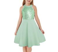 GRACE KARIN Girls Sequin Party Dress Cut-Out Shoulder Crew Neck A-Line Dress Light Green 14 Years