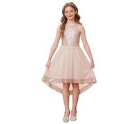 GRACE KARIN Girls Sequin Party Dress Sleeveless Crew Neck Sparkly Dress High-Low Hem with Belt Rose Gold 12-13 Years