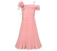 GRACE KARIN Girls Sleeveless Off Shoulder Party Dress Pleated Birthday Party A Line Dress Pink 6 Years