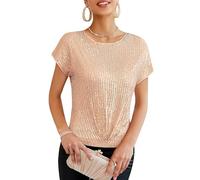 GRACE KARIN Girls Slim Fit V Neck Sequin Tank Top 2024 Glitter Sparkle Top for Women High Elastic Rose Gold M