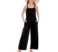 GRACE KARIN Girls Spaghetti Strap Romper with Pockets Summer Casual Sleeveless One Piece Jumpsuit Black 8-10 Years