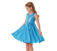 GRACE KARIN Girls Sparkling Sequin Princess Dress Birthday Party Gown Summer Flower Girl Special Occasion Dress Festival Outfit Light Blue 8-10 Years