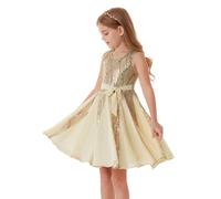 GRACE KARIN Girls Sparkling Sequin Princess Dress Birthday Party Gown Summer Flower Girl Special Occasion Dress Festival Outfit Gold 5-6 Years