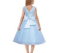 GRACE KARIN Girls Sparkling Sequin Tulle Dress Princess Party Wedding Flower Girl Dress for Special Occasions Light Blue 5-6 Years