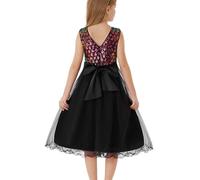 GRACE KARIN Girls Sparkly Sequin Tulle Dress Sleeveless V-Back Party Gown with Satin Belt Black 5-6 Years