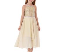 GRACE KARIN Girls Summer A-line Princess Dress Halter Neck Sleeveless Sequin Party Dress Light Yellow 12 Years