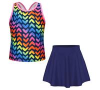 GRACE KARIN Girls Summer Beach Swimwear Floral Print 2 Piece Swimsuits Navy Blue-Colorful Hearts 10 Years