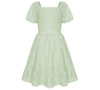 GRACE KARIN Girls Summer Dress Puff Sleeve Square Neck A Line Floral Dresses with Back Bow Tie Beach Wedding Yellow Green 8-9 Years