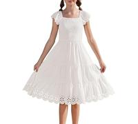 GRACE KARIN Girls Summer Dress Ruffle Flutter Sleeve A-Line Dress Tiered Ruched Smocked Dresses for Girls White 12 Years