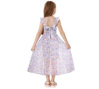 GRACE KARIN Girls Summer Floral Bodycon Dress Evening Party Gown Weeding Flower Girl Dress with Chiffon Overlay Blue Purple 6-7 Years