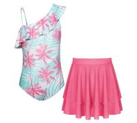 GRACE KARIN Girls Swimming Costume with Mesh Skirt Young Girl Quick Dry Beachwear Pink Coconut Tree 5-6 Years