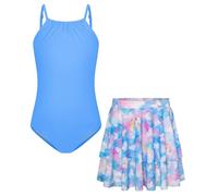 GRACE KARIN Girls Swimming Lessons Costume One Piece Swimwear for Vacation Pool Parties Blue 6-7 Years