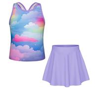 GRACE KARIN Girls Tankini Top Floral Print Tankini 2 Piece Beach Swimwear Light Purple-Colorful Clouds 8 Years