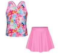 GRACE KARIN Girls Tankini Top Floral Print Tankini 2 Piece Beach Swimwear Pink-Colorful Flowers 8 Years