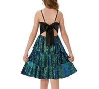 GRACE KARIN Glittery Party Dress for Girls with Sequins and Spaghetti Straps, Three-Layer Cake Skirt Dark Green 7 Years