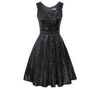 GRACE KARIN Hepburn Fancy Dress Women 50s Retro Sequins V-Neck A-line Communion Princess Dress S Sequin Black