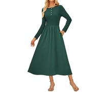 GRACE KARIN Jumper Winter Dresses for Women UK Plus Size, Crew Neck Buuton Down Long Sleeve Midi Dress with Pockets Dark Green XXL
