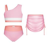 GRACE KARIN Kids 3 Piece Bathing Suit Contrast Color Tankini Swim Shorts Skirt Set Light Pink 7 Years