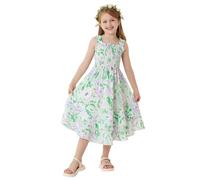 GRACE KARIN Kids Girls Sleeveless Square Neck Smocked A-Line Dress with Irregular Hem Mid-Calf Length Light Green 10-12 Years