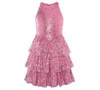 GRACE KARIN Kids Glitzer Partykleid Mädchen Neckholder A-Linie Dreischichtiges Kleid Pink 12 Years