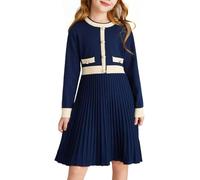 GRACE KARIN Kids Navy Blue Dress Cute Casual A-Line Midi Sweater Knit Dress for Girl’s Christmas Party Dress Navy Blue 6 Years