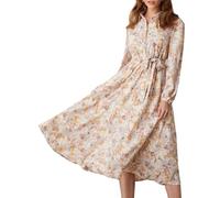 GRACE KARIN Ladies A Line Floral Long Sleeve High Waist Midi Dress with Belt - Casual Autumn Dress in Green-Orange Flowers - 2XL