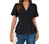 GRACE KARIN Ladies Blouses Elegant Short Sleeve Summer Shirts Vintage Dressy Tunic Tops Christmas Festive Party Tops XXL Black-1