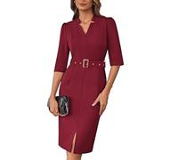 GRACE KARIN Ladies Business Formal Bodycon Dresses 3/4 Sleeves High Waist Work Dresses Wine Red M