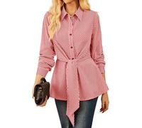 GRACE KARIN Ladies Button Down Work Shirt Long Sleeve Peplum Top Longline Tunic Loose Fit Collar Casual Business Blouse Red XXL
