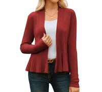 GRACE KARIN Ladies Cardigans Draped Open Front Lightweight Cardigans Elegant Casual Knitwear Cropped Cardigan Maroon Red L Size 14