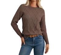 GRACE KARIN Ladies Crew Neck Jumpers Long Sleeve Diamond Pattern Casual Pullover Knit Sweater Winter Autumn Khaki XXL